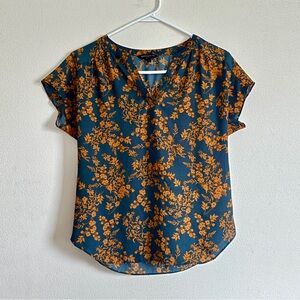 Banana Republic Blue and Orange Floral Blouse